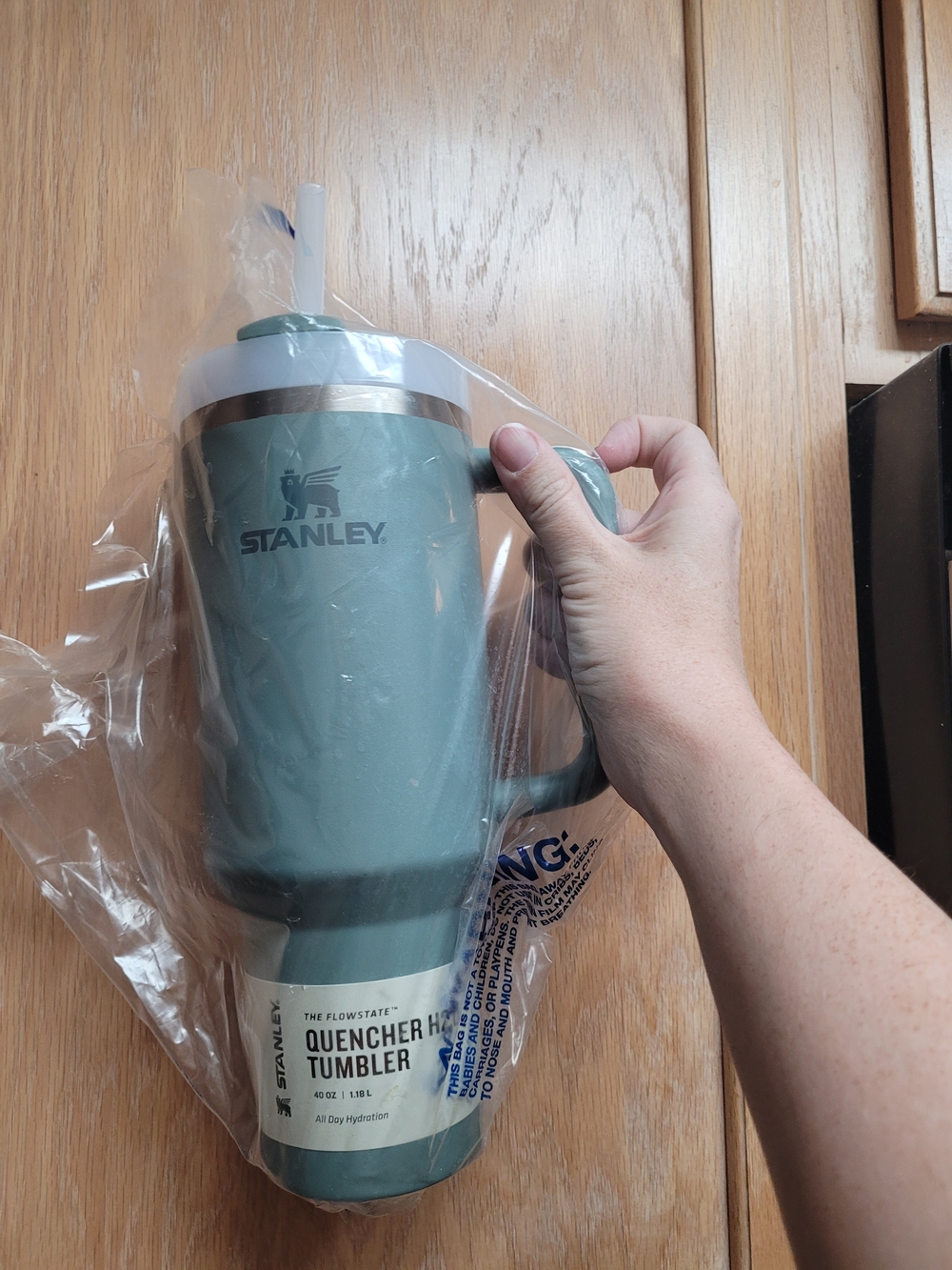 NEVER OPENED/USED Stanley Quencher Tumbler with handle in sage and white